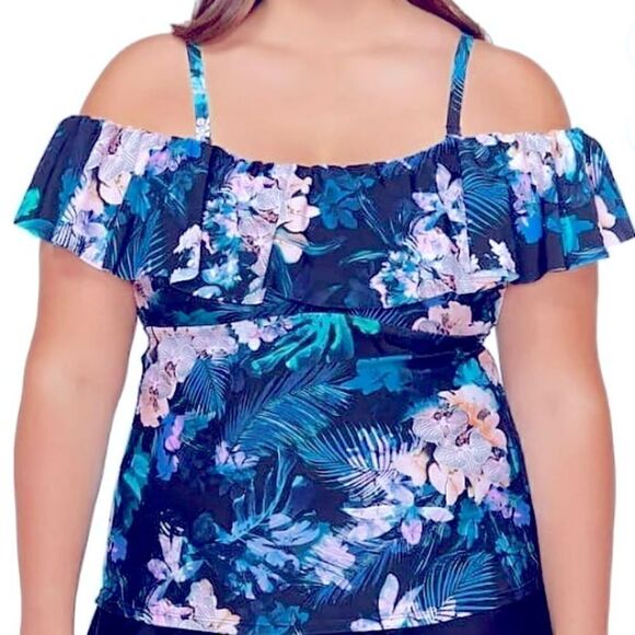 🛍️Island Escape Plus Size Floral🌹Print Bali Bloom Tankini Top Swimsuit ,24W💥 - Picture 1 of 12
